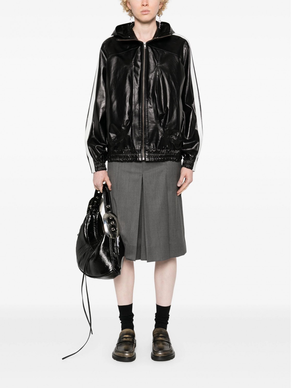 RACING HOODED LEATHER JACKET